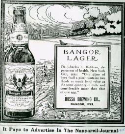 Hussa Brewery Ad for Bangor Lager in Nonpareil Journal, 1915