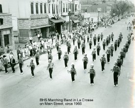 Bangor HS marching band on Main St. LAX, circa 1966