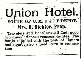 Ad for Union Hotel.Mrs. B. Richter 01.19.1894.B.I.