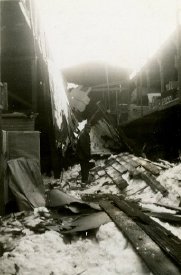 Damage to Lumber Yard from Train Derailment, circa 1943