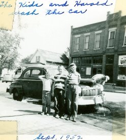 Harold and the kids washing the car, 1952