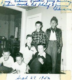 Birthday party for Jerry Doschadis with friends, 1952