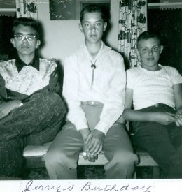Birthday of Jerry Doschadis with Calvin, Bernie, 1955