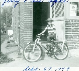 Jerry Doschadis and his bike, September 27, 1949