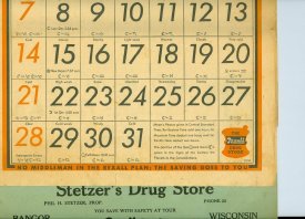 Stetzer Pharmacy  Calendar, 1934