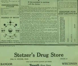 Stetzer Pharmacy Calendar, 1934